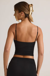 Modal V-Neck Ruched Camisole Top in Black